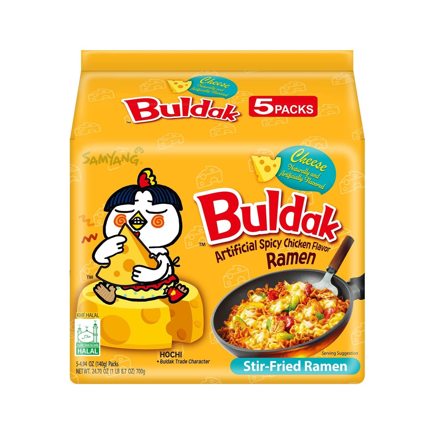 Buldak Hot Spicy Chicken Ramen Noodle Korean Stir-Fried Ramen, Original Flavor, Pack of 5