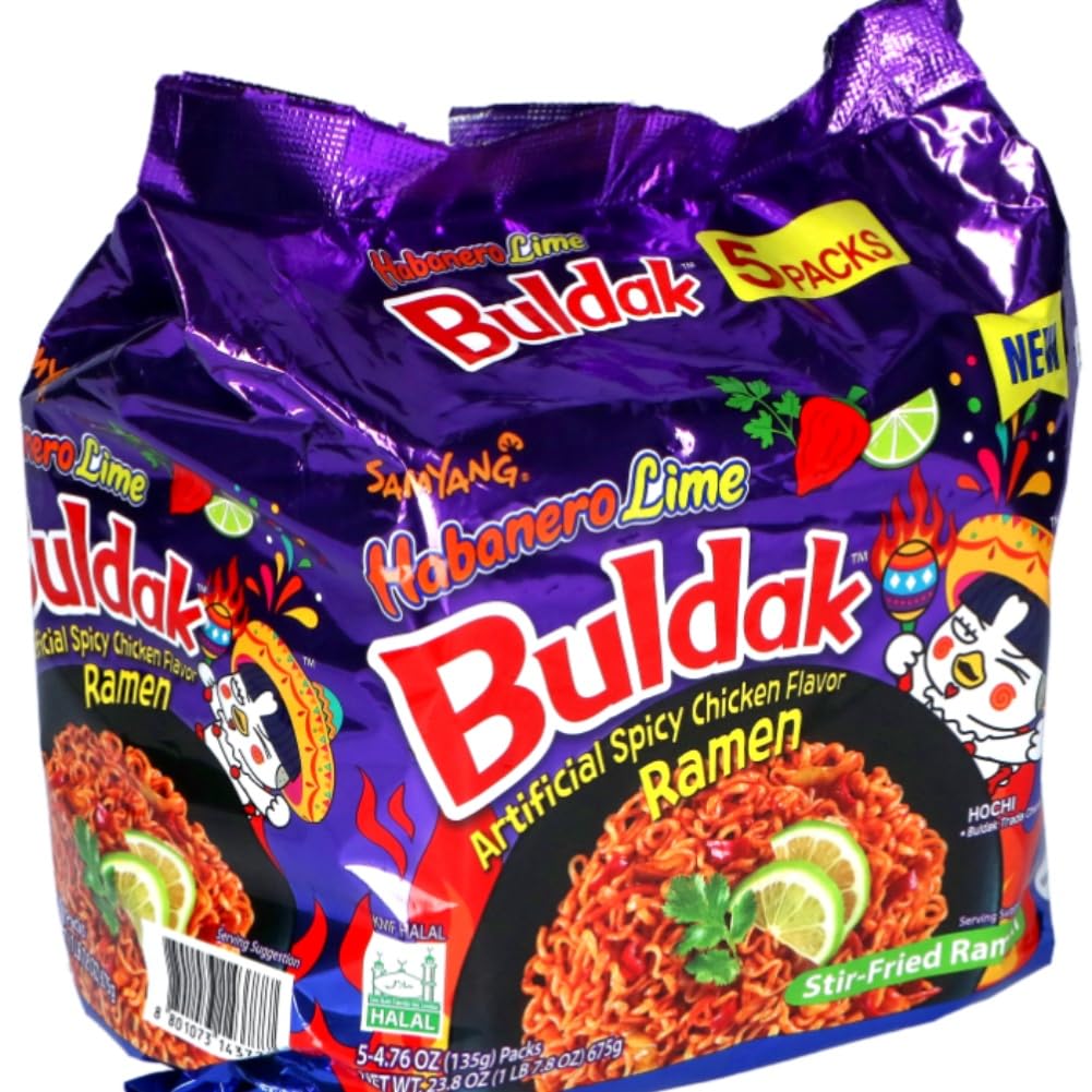 Buldak Hot Spicy Chicken Ramen Noodle Korean Stir-Fried Ramen, Original Flavor, Pack of 5