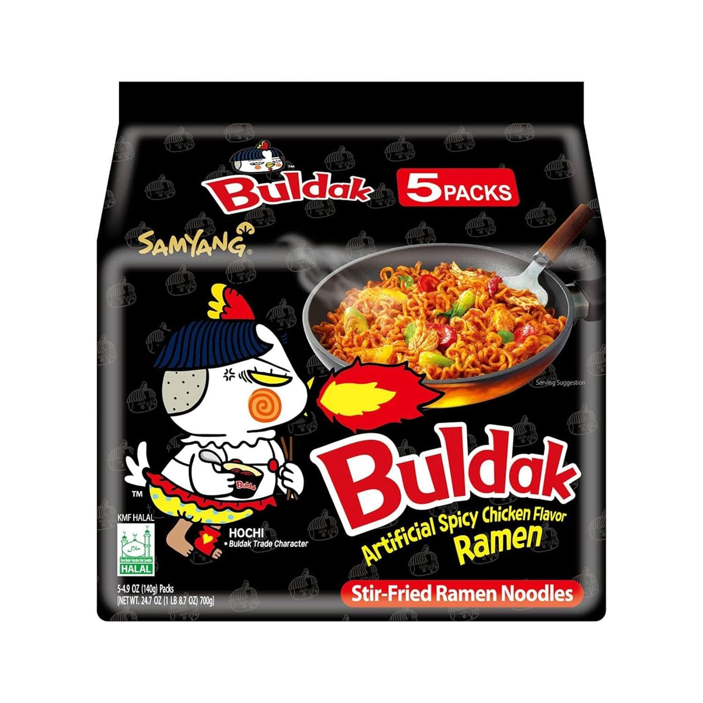 Buldak Hot Spicy Chicken Ramen Noodle Korean Stir-Fried Ramen, Original Flavor, Pack of 5