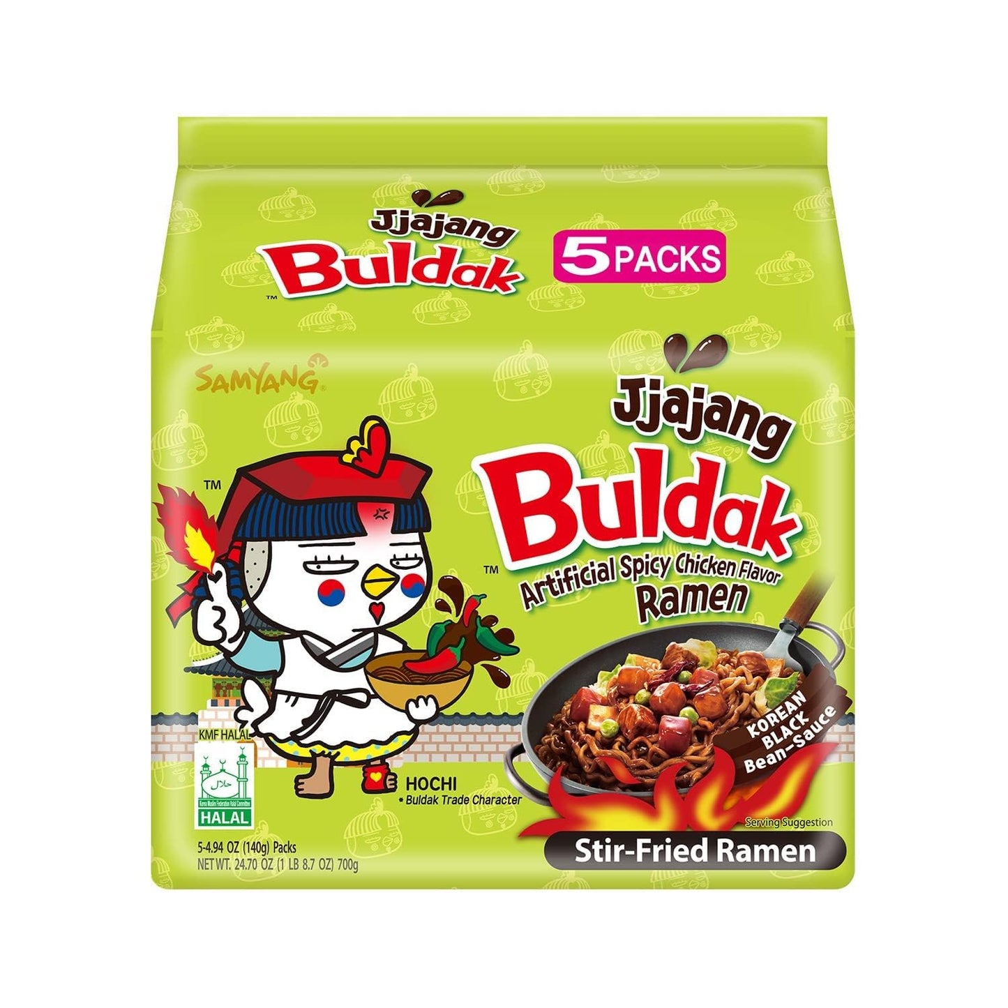 Buldak Hot Spicy Chicken Ramen Noodle Korean Stir-Fried Ramen, Original Flavor, Pack of 5