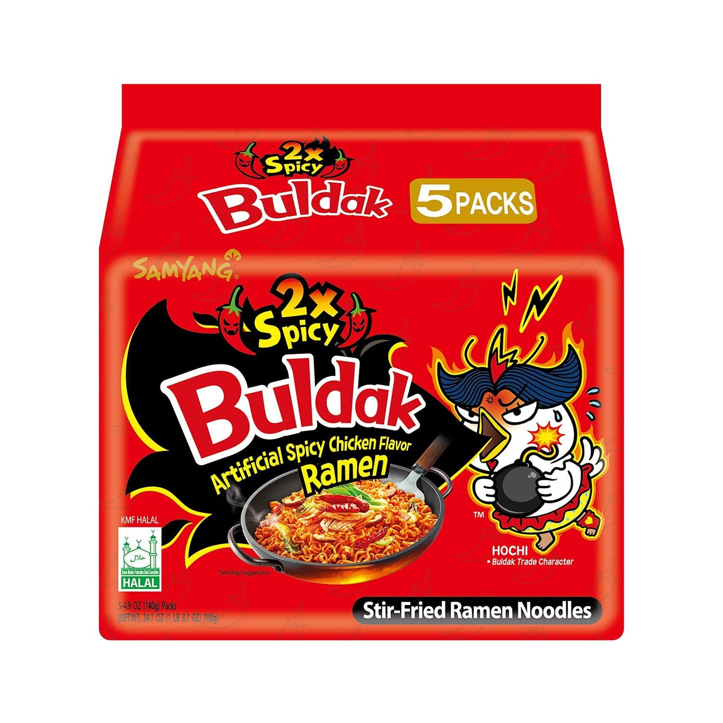 Buldak Hot Spicy Chicken Ramen Noodle Korean Stir-Fried Ramen, Original Flavor, Pack of 5