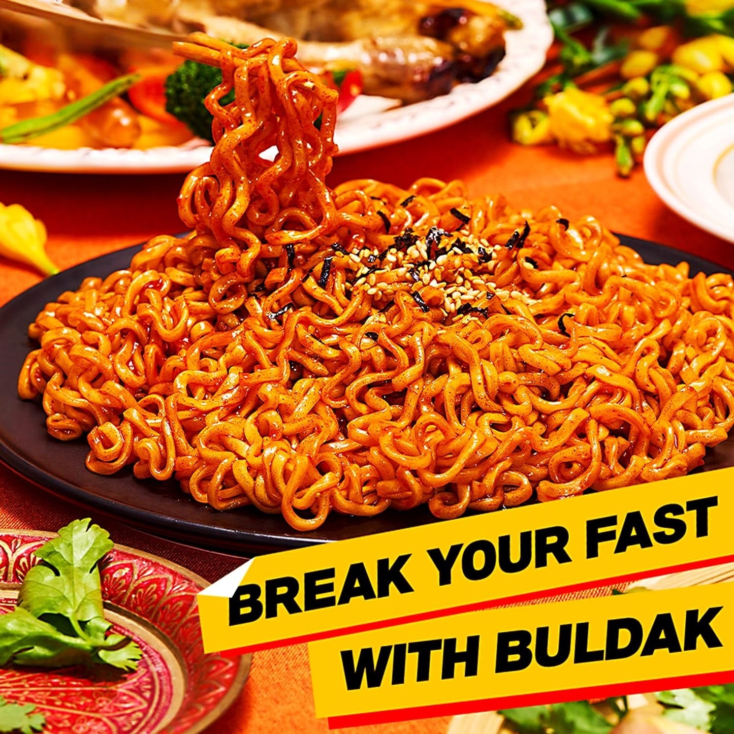 Buldak Hot Spicy Chicken Ramen Noodle Korean Stir-Fried Ramen, Original Flavor, Pack of 5