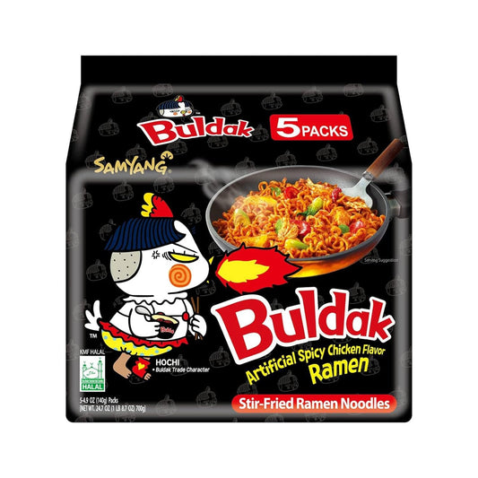 Buldak Hot Spicy Chicken Ramen Noodle Korean Stir-Fried Ramen, Original Flavor, Pack of 5